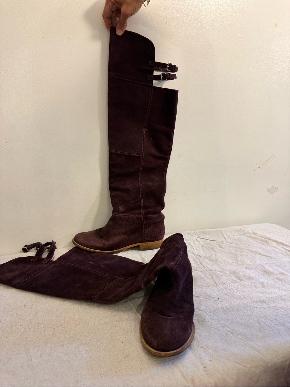 Women's Over-the-Knee Suede Boots - Deep Burgundy